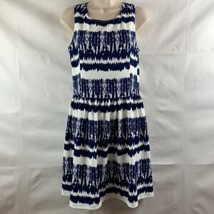 Aqua Navy and white print knit fit & flare dress